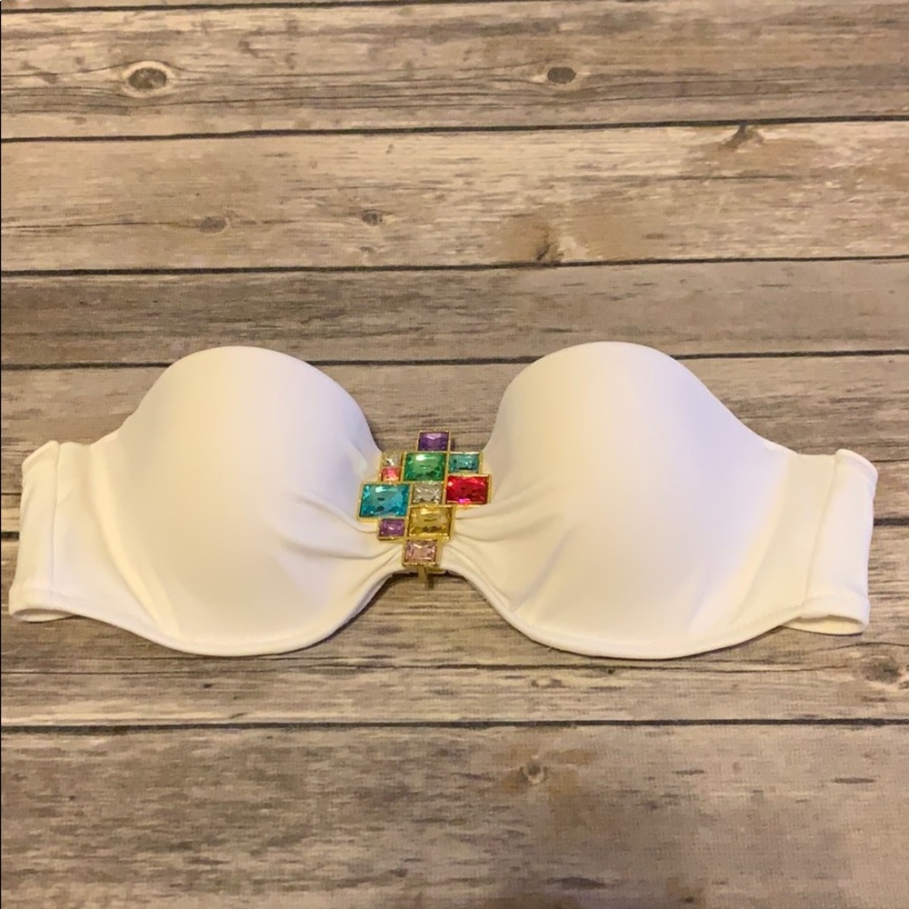 VS White Strapless Bikini Top w/Centerpiece 34A